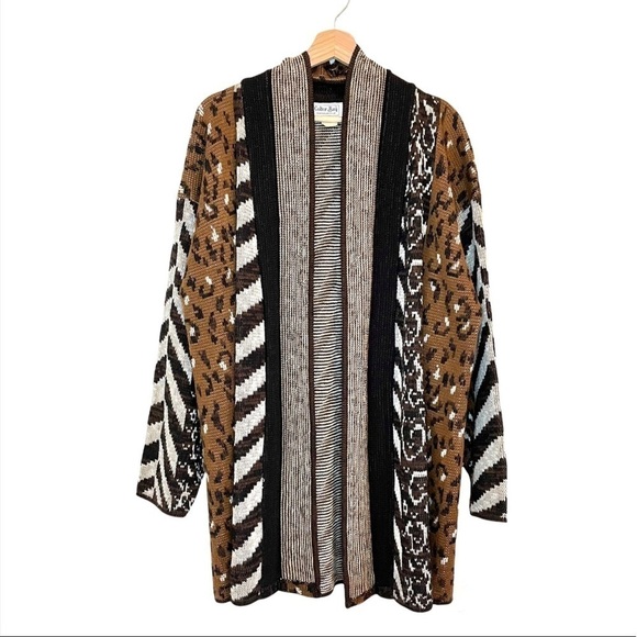 Vintage Colter Bay Mixed Pattern Longline Open Front Cardigan Sweater Large XL - Picture 1 of 16